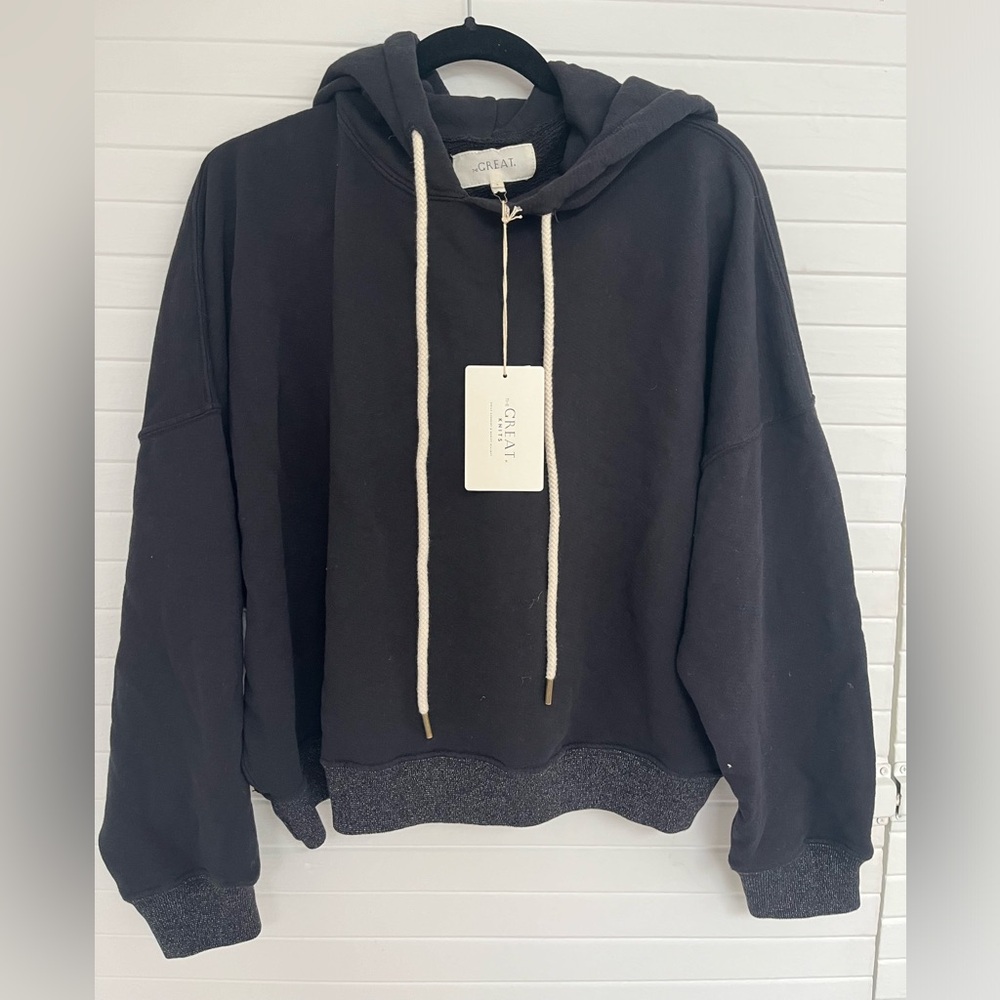 THE GREAT. The Teammate Hoodie in Black, size 3 (L)